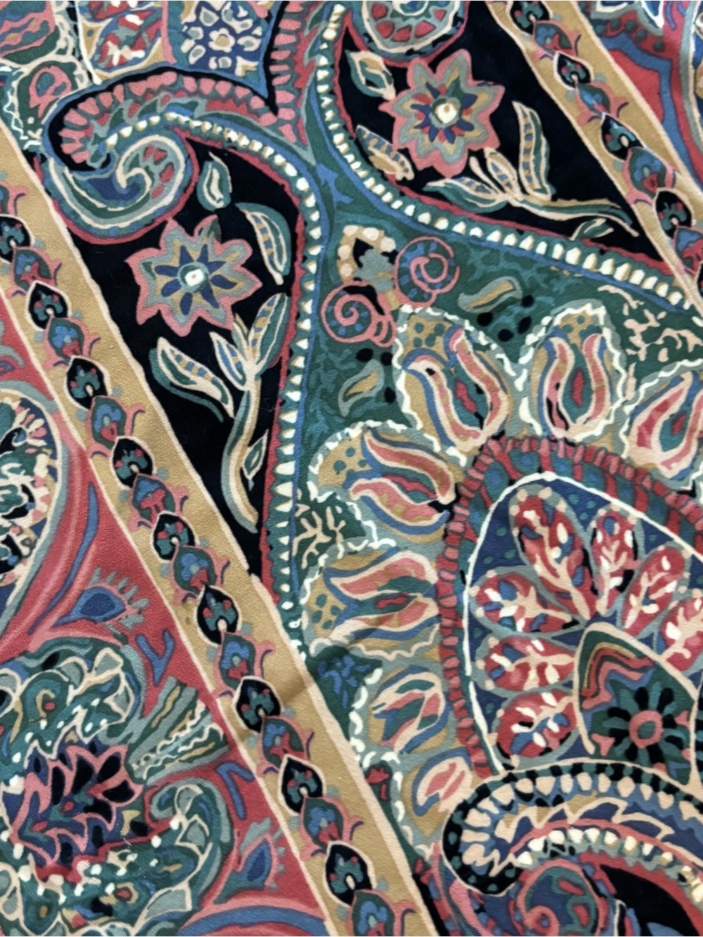 Custom Paisley Patterned Purple Window Curtains with Black Trim - Picture 4 of 4